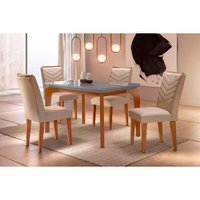 Sala de Jantar Completa Londrina Tampo Madeirado c/ Vidro 120cm + 4 Cadeiras Londrina Imbuia/Linho Turim - Rufato