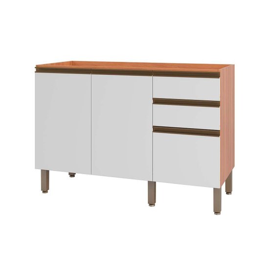 Balcão de Cozinha Gabinete Macadâmia p/ Pia c/ 2 Portas 120cm Freijo/Branco - Telasul