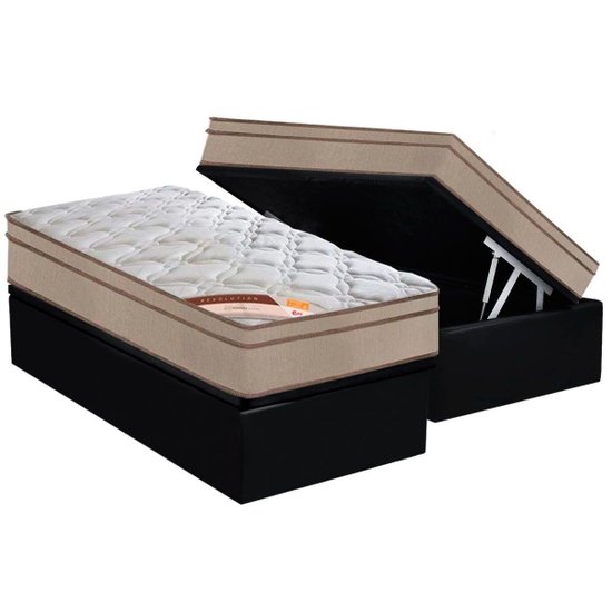 Cama Box Baú Solteiro: Colchão Molas Bonnel Castor Revolution + Base CRC Suede Black(88x188)