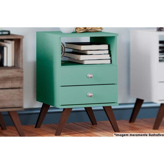 Mesa Cabeceira Casal RT3103 c/ 2 Gavetas Oliva - Movelbento