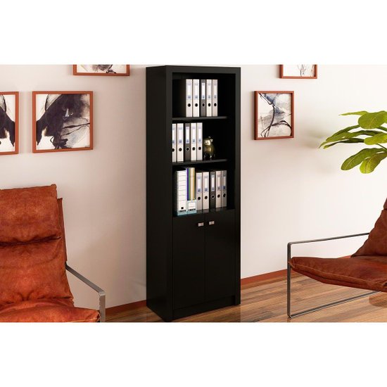 Estante de Escritório ME4110 c/ 2 Portas e 3 Prateleiras Preto - Tecno Mobili