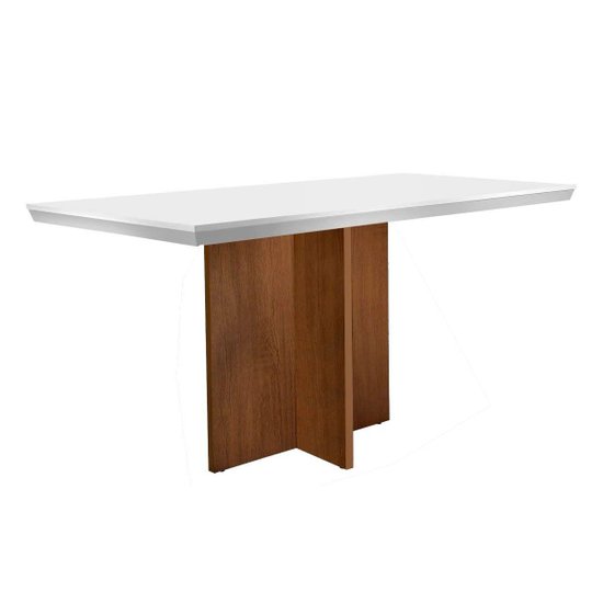 Mesa para Cozinha Berlim + Tampo Madeirado Vidro Reto 120x80cm Imbuia/Off White - Rufato