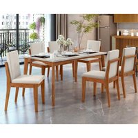Sala de Jantar Completa Monalisa c/ Tampo Madeirado c/ Vidro 160cm+ 6 Cadeiras Lady Natural - Nesher
