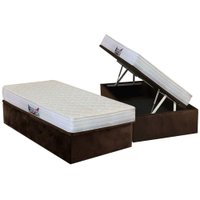 Cama Box Baú Solteiro: Colchão Anatômico Herval D28 / AG65 Frontier + Base CRC Suede Brown(88x188)