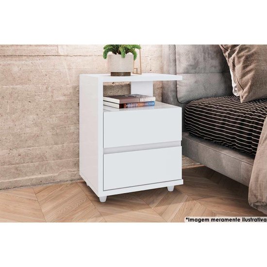 Mesa Cabeceira Casal Campeche c/ 2 Gavetas Branco - Henn