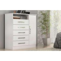 Cômoda de Quarto Madri c/ 1 Porta 1 Nicho e 5 Gavetas Branco - ACP