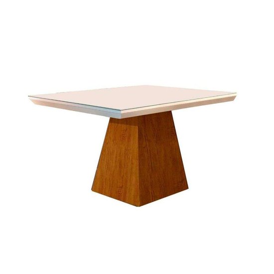 Mesa para Cozinha Luna + Tampo Madeirado Reto 90x90cm Off White/Imbuia - Rufato