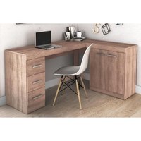 Mesa Canto p/Escritório MSM446 c/ 2 Portas e 3 Gavetas Rustico - Movelbento