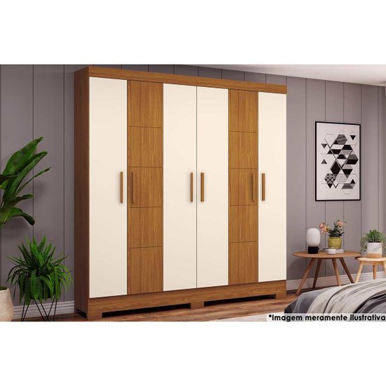 Guarda Roupa 6 Portas e 2 Gavetas Briz B73 Nature/Off White - Henn
