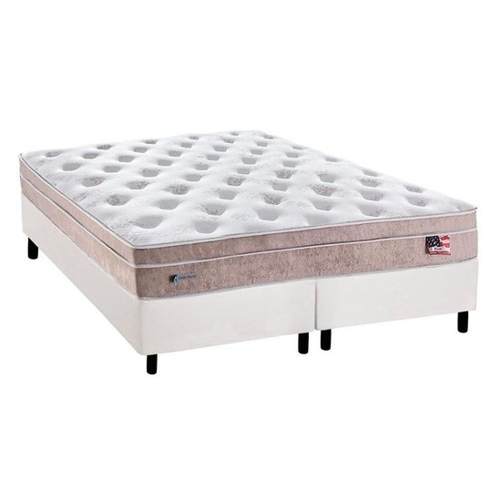 Cama Box King: Colchão Molas Ensacadas Plumatex MasterPocket Miami + Base CRC Courano White(193x203)
