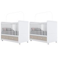 Berço Infantil Aquarela 3 em 1 c/ 2 Gavetas (2 Un) Cristal/Branco - Henn
