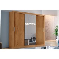 Guarda Roupa Casal 3 Portas de Correr e 4 Gavetas c/ Espelho Veneza Luxo Naturale-Naturale Ripado-Flex - Rufato