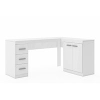 Mesa Canto p/Escritório MSM446 c/ 2 Portas e 3 Gavetas Branco - Movelbento