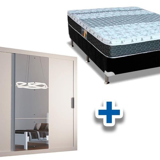 Cama Box Casal + Colchão Class Castor + Guarda Roupa Veneza Luxo Branco