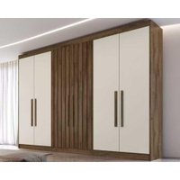 Guarda Roupa 6 Portas c/ 2 Ripadas e 6 Gavetas Potente Braúna/Off White - Europa