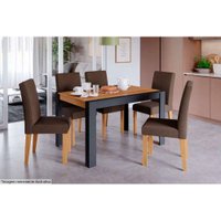 Conjunto: Mesa Sala Jantar Grace c/ Tampo Madeirado 130cm + 6 Cadeiras Maia Cinza/Nature/Mascavo - Cimol