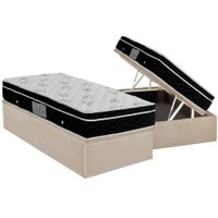 Cama Box Baú Solteiro: Colchão Molas Bonnel Ortobom Nanolastic Physical + Base CRC Suede Clean(88x188)