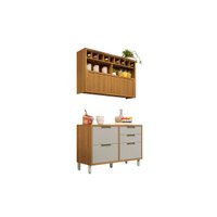 Kit de Cozinha Compacta Completa Nesher Imperatriz 2 Peças (Balcão + Aéreo) Freijo/Off White - Nesher