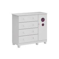 Cômoda Bebê Bolinha c/ 1 Porta Cristal e 4 Gavetas Branco - Peroba