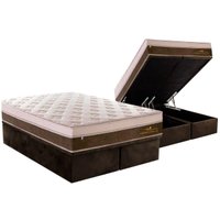 Cama Box Baú Queen: Colchão Molas Ensacadas Plumatex MasterPocket Personalle + Base CRC Suede Brown(158x198)