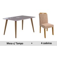 Sala de Jantar Completa Adele c/ Tampo Madeirado c/ Vidro 130cm + 4 Cadeiras Paola Savana/OW/Madeira/Nude - Cimol