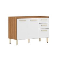 Gabinete p/Pia Cozinha Balcão Miss 3 Portas e 2 Gaveta s/ Tampo 120cm Amendola/Branco - Demóbile