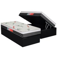Cama Box Baú Solteiro: Colchão Ortopédico Plumatex Falcon Ultra Firme + Base CRC Suede Black(88x188)