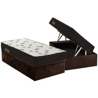 Cama Box Baú Solteiro: Colchão Espuma D45 Ortobom Ligh Saúde Ortopillow + Base CRC Suede Brown(88x188)