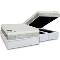 Cama Box Baú King: Colchão Molas Ensacadas Castor Pocket Eurotop Summer & Winter + Base CTC Courano White(193x203)