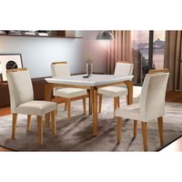 Sala de Jantar Completa Londrina Tampo Madeirado c/ Vidro 120cm + 4 Cadeiras Athenas Imbuia/Veludo Creme - Rufato