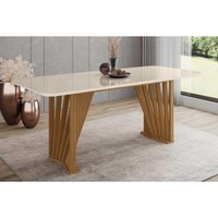 Mesa de Sala Jantar Adriana SC46 + Tampo Madeirado Vidro Curvo 200x80cm Nature/Off White - Henn
