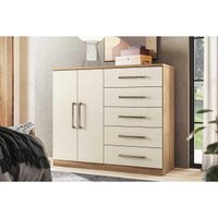 Cômoda de Quarto Málaga Gold 2 Portas e 5 Gavetas c/ Pés jatoba/Areia - Santos Andirá