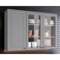 Armário Aéreo Cozinha Modulado Americana 3 Portas de Vidro (2 c/ Vidro) 120cm Cinza - Henn