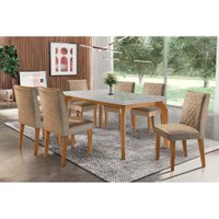 Sala de Jantar Completa Londrina Tampo Madeirado c/ Vidro 180cm + 6 Cadeiras Jade Imbuia/Chocolate Capuccino - Rufato