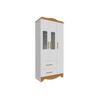 Guarda Roupa Bebê Clara c/ 3 Portas e 2 Gavetas Branco Brilho/Amendoa - Peroba