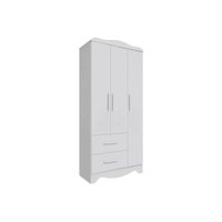 Guarda Roupa Bebê Clara c/ 3 Portas Lisa e 2 Gavetas Branco Brilho - Peroba