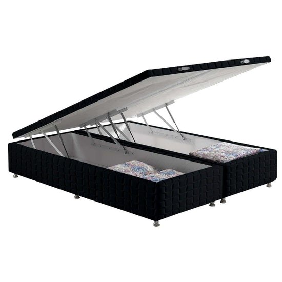 Cama Box Baú King Bordado Black (193x203x35) - Anjos