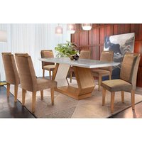 Conjunto: Mesa Sala Jantar  Alvorada c/ Tampo Madeirado Canto Reto 180cm + 6 Cadeiras Athenas Imbuia/Chocolate - Rufato