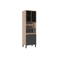 Torre Quente de Cozinha Paneleiro Firenze Forno c/ Prateleira 4 Portas c/ 2Vidro 70x218cm Avena/Grafito - Demóbile