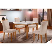 Sala de Jantar Completa Londrina Tampo Madeirado c/ Vidro 120cm + 4 Cadeiras Athenas Imbuia/Bege - Rufato