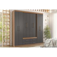 Guarda Roupa 8 Portas e 4 Gavetas Nápoles Jatoba/Grafitte - Santos Andirá