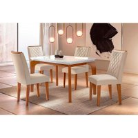 Sala de Jantar Completa Londrina c/ Tampo Madeirado c/ Vidro 120cm + 4 Cadeiras Jade Imbuia/Bege - Rufato