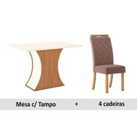 Sala de Jantar Completa Luiza c/ Tampo Madeirado Canto Reto 120cm + 4 Cadeiras Bella Nature/Marrom Amêndoa - Henn