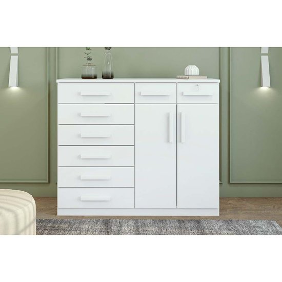 Cômoda Casal Toronto New c/ 2 Portas e 8 Gavetas Branco - Lopas