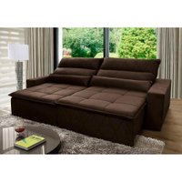 Sofá Retrátil Reclinável Amsterdam 2,50m Suede Velut Marrom Molas no Assento - King House