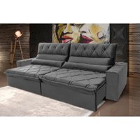 Sofá Retrátil Reclinável França 2,50m Suede Velut Cinza Molas no Assento - King House