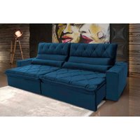 Sofá Retrátil Reclinável França 2,30m Suede Velut Azul Marinho Molas no Assento - King House