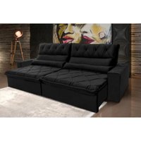 Sofá Retrátil Reclinável França 2,50m Suede Velut Preto Molas no Assento - King House