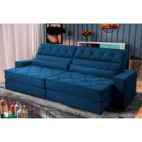 Sofá Retrátil Reclinável 2,50m Albany Suede Velut Azul Marinho Molas Ensacadas - King House