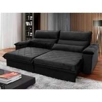 Sofá Retrátil Reclinável Grécia 2,10m Suede Velut Preto Molas no Assento - King House